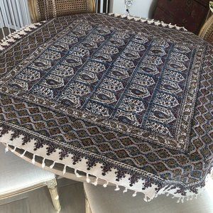 Middle Eastern Style Tablecloth Hand Printed Bohemian Paisley Cotton 48" x 48"